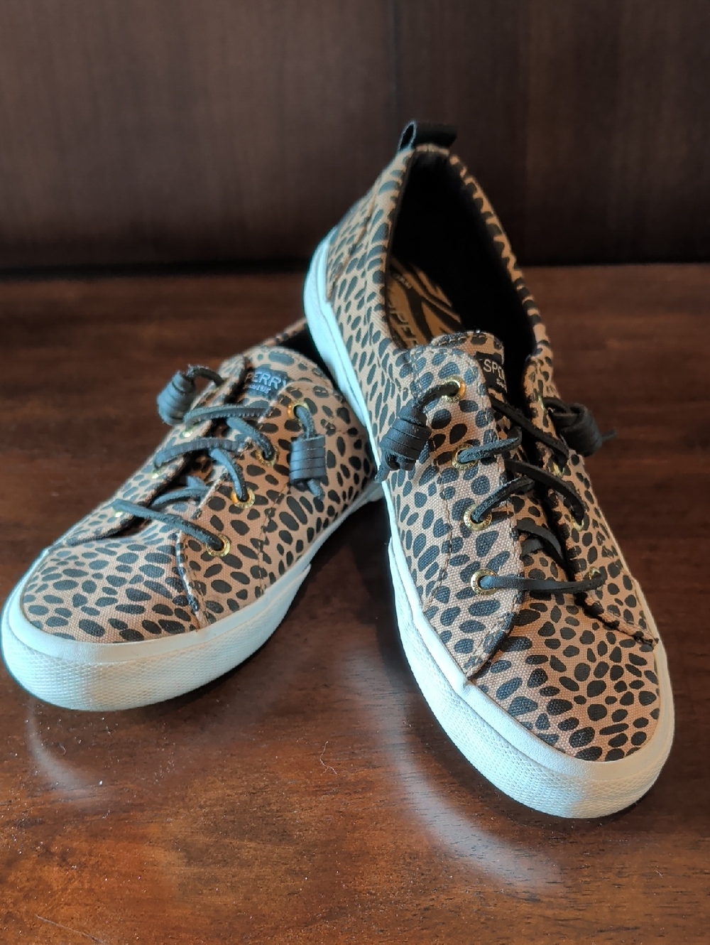 Sperry Leopard-Print Canvas Lace-Up Sneakers - Tan & Black